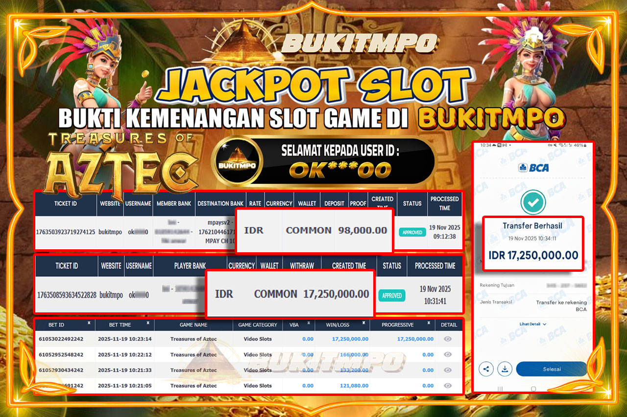 BUKITMPO JACKPOT TEASURES OF AZTEC - PG SOFT Rp.17.250.000,- LUNAS